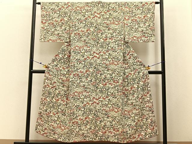 平和屋着物■上質な小紋 型染め 雲取草花文 正絹 逸品 BAAX6461hj