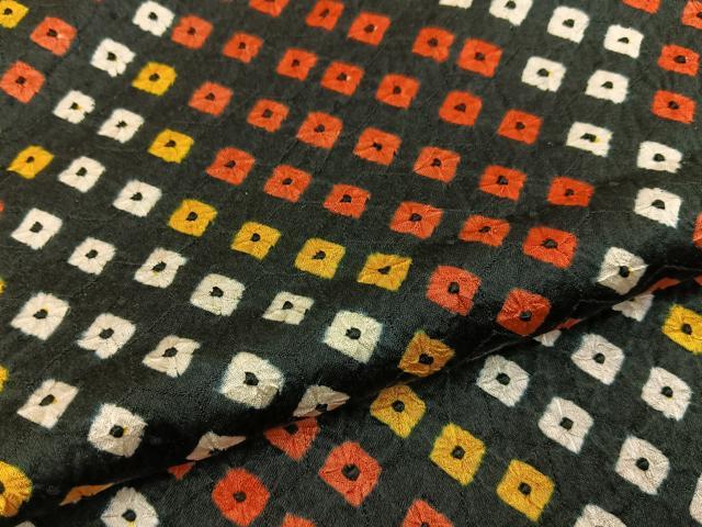 平和屋着物■上質な小紋 総絞り 菱文様 黒地 正絹 逸品 BAAX6463hj