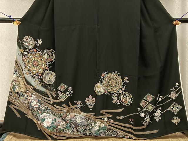 平和屋着物●豪華黒留袖 駒刺繍 正倉院花鳥文 金彩 正絹 逸品 BAAX6474hj