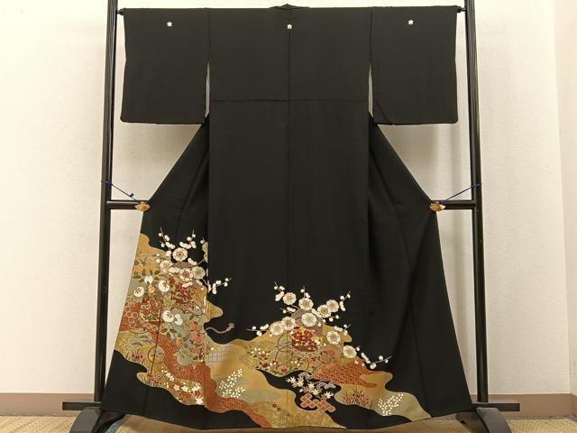 平和屋着物■豪華黒留袖 駒刺繍 貝桶枝花文 金彩 正絹 逸品 BAAX6505hj