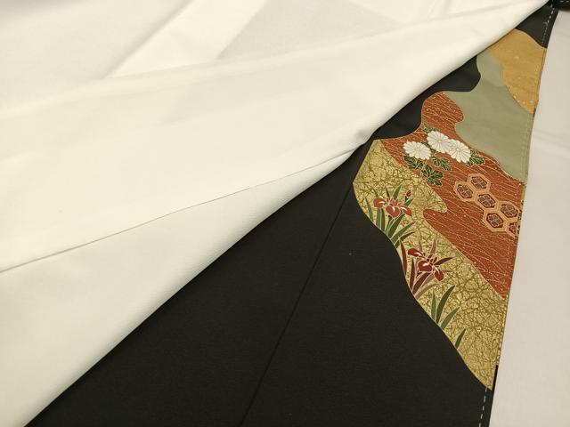 平和屋着物■豪華黒留袖 駒刺繍 貝桶枝花文 金彩 正絹 逸品 BAAX6505hj