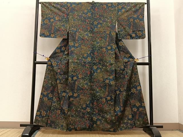 平和屋着物■本場染大島紬 切嵌花文 正絹 逸品 BAAX6507hj