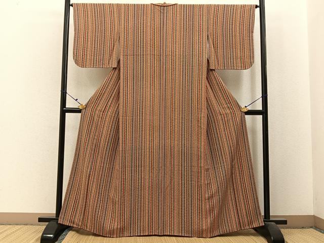 平和屋着物■上質な小紋 縞 正絹 逸品 BAAX6510hj