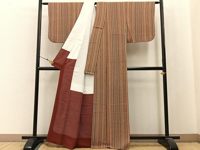 平和屋着物■上質な小紋 縞 正絹 逸品 BAAX6510hj