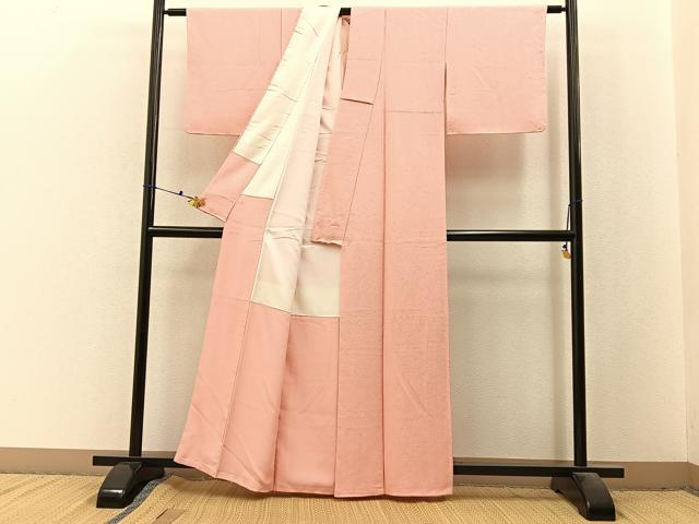 平和屋着物■上質な色無地 霞地紋 珊瑚色 正絹 逸品 BAAX6515hj