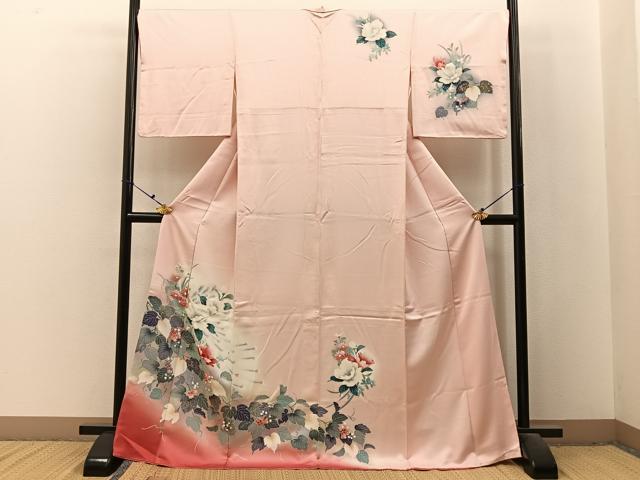 平和屋着物■訪問着 孔雀花文 暈し染め 金銀彩 ロング丈 正絹 逸品 BAAX6517hj
