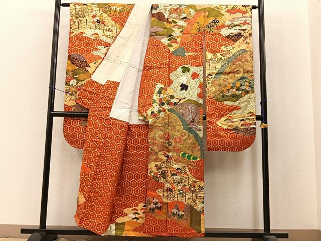 平和屋着物■豪華振袖 駒刺繍 風景草花文 金彩 正絹 逸品 BAAX6519hj