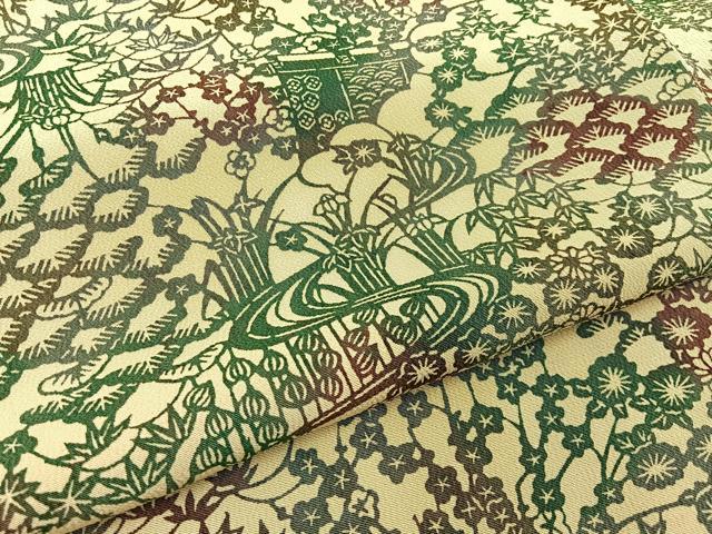 平和屋着物■上質な小紋 型染め 流水草花文 正絹 逸品 BAAX6522hj