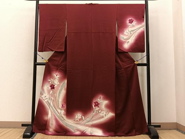 平和屋着物■訪問着 手描き 草花文 暈し染め 銀彩 正絹 逸品 BAAX6524hj