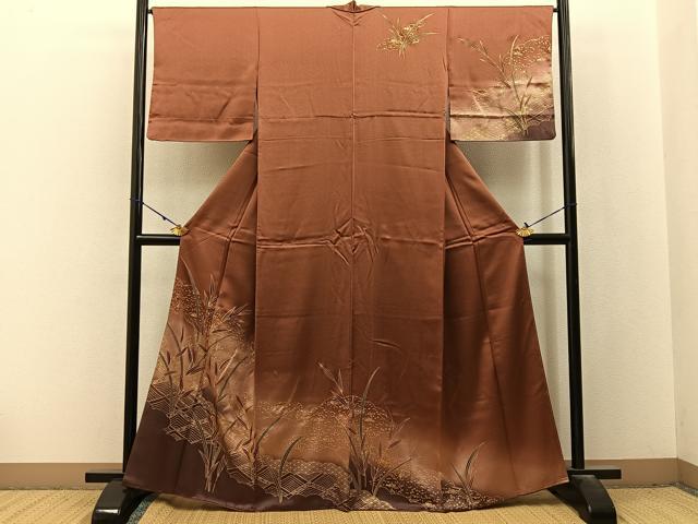 平和屋着物■訪問着 駒刺繍 雲重ね草葉文 暈し染め 金彩 正絹 逸品 BAAX6567hj