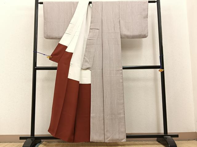 平和屋着物■上質な小紋 縞 正絹 逸品 BAAX6569hj