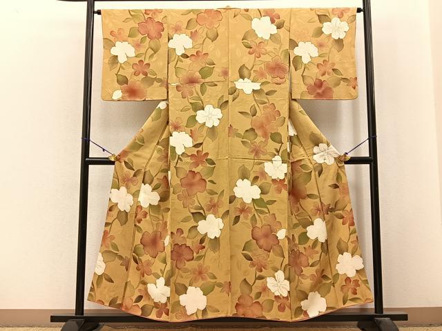 平和屋着物●上質な小紋 地紋起こし 草花文 金彩 正絹 逸品 BAAX6576hj