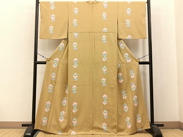平和屋着物■上質な小紋 菱重ね草花文 正絹 逸品 BAAX6577hj