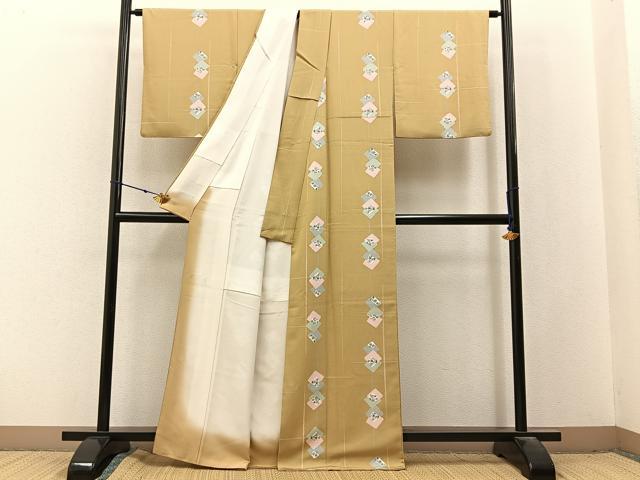 平和屋着物■上質な小紋 菱重ね草花文 正絹 逸品 BAAX6577hj