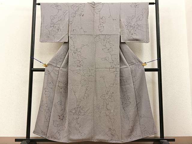 平和屋着物■上質な小紋 手描き 蔦の葉文 鬼しぼ縮緬 正絹 逸品 BAAX6581hj