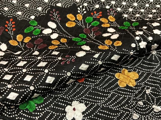 平和屋着物■上質な小紋 絞り 有職花文 黒地 正絹 逸品 BAAX6611hj
