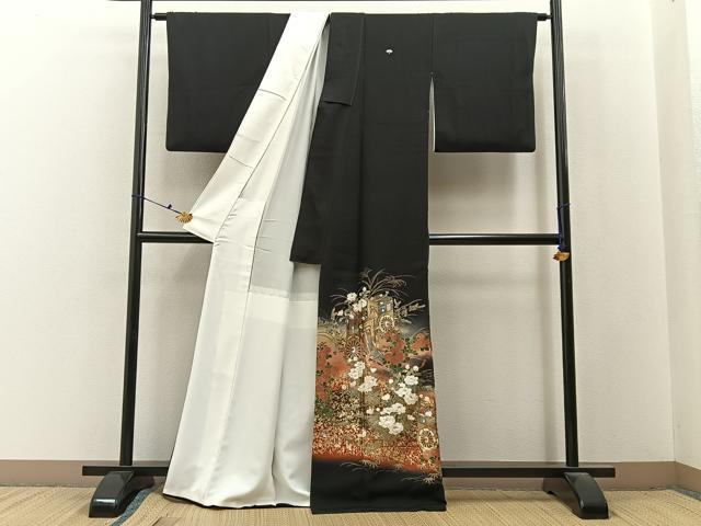 平和屋着物■豪華黒留袖 御所車花文 暈し染め 金銀彩 正絹 逸品 BAAX6620hj
