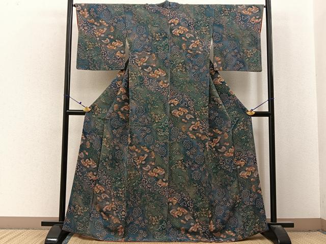 平和屋着物■上質な小紋 片輪車花文 暈し染め 鬼しぼ縮緬 正絹 逸品 BAAX6630hj