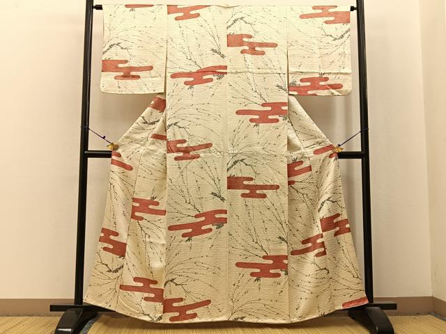 平和屋着物■上質な小紋 エ霞枝花文 金彩 正絹 逸品 BAAX6635hj