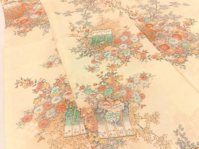 平和屋着物■上質な小紋 几帳枝花文 暈し染め 正絹 逸品 BAAX6641hj