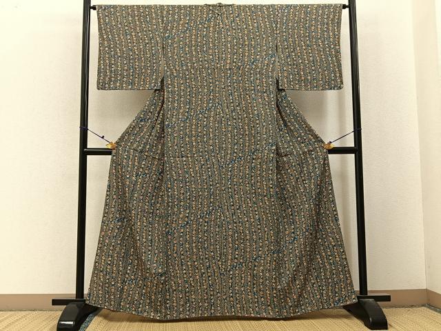 平和屋着物■上質な小紋 更紗花文 正絹 逸品 BAAX6645hj