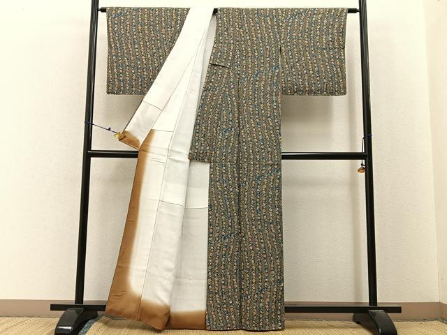 平和屋着物■上質な小紋 更紗花文 正絹 逸品 BAAX6645hj