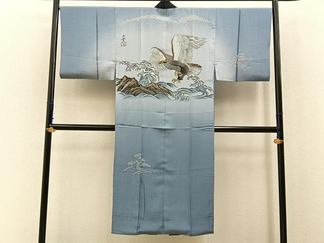 平和屋着物●男性　長襦袢　袷　絞り　手描き　鷲　金彩　正絹　逸品　AABF5913fy 平和屋着物□男性 長襦袢 袷 手描き 絞り 鷹 暈し染め 正絹 逸品