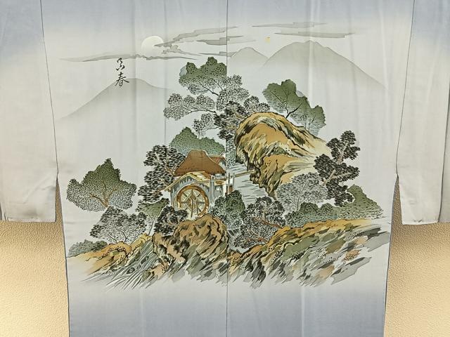 平和屋着物■男性 長襦袢 袷 手描き 御所解文 暈し染め 正絹 逸品 BAAX6650hj