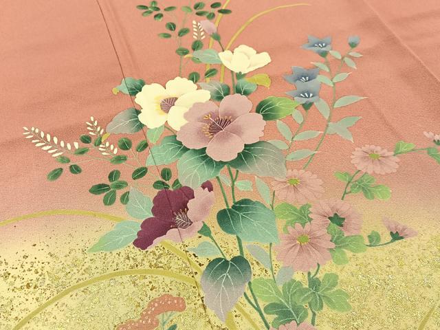 平和屋着物■訪問着 草花文 暈し染め 金彩 正絹 逸品 BAAX6711hj
