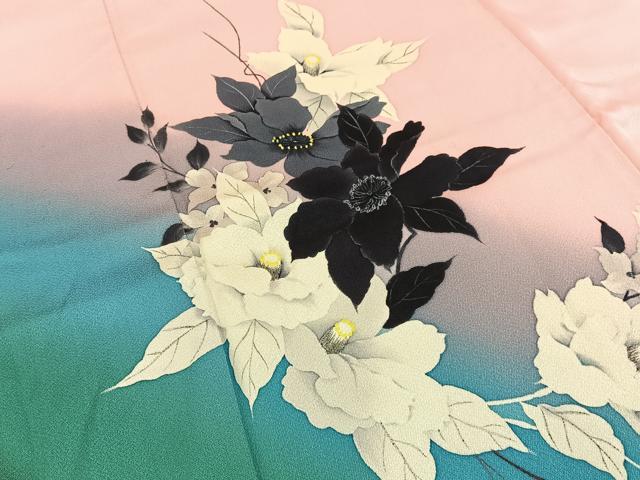 平和屋着物■訪問着 手描き 花蝶文 暈し染め 正絹 逸品 BAAX6721hj