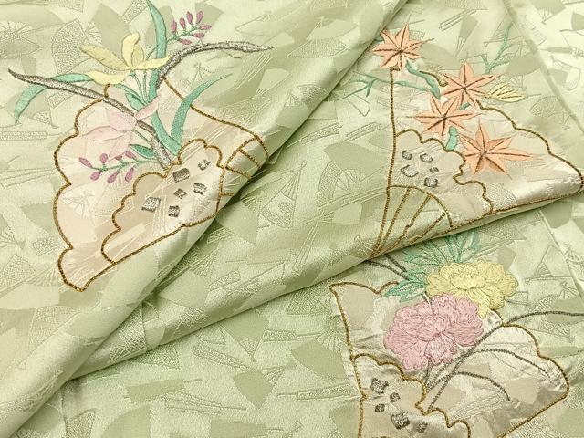平和屋着物■訪問着 総刺繍 扇面花文 金銀糸 正絹 逸品 BAAX6726hj