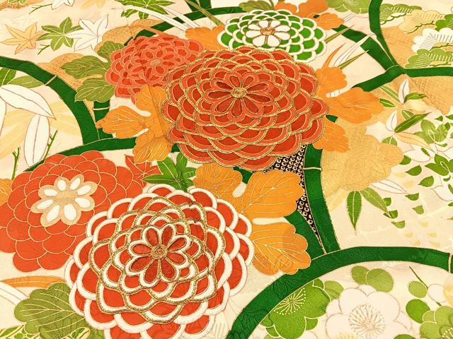 平和屋着物■豪華振袖 駒刺繍 花青海波 金彩 正絹 逸品 BAAX6729hj