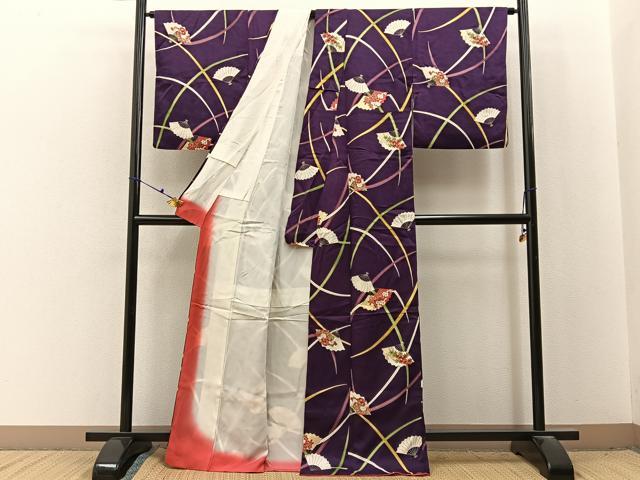 平和屋着物■上質な小紋 扇面草花文 金彩 正絹 逸品 BAAX6736hj