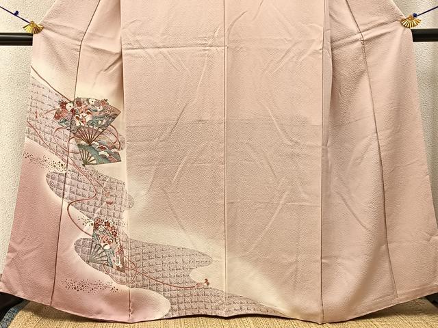 平和屋着物■訪問着 扇面花鳥文 暈し染め 金彩 正絹 逸品 BAAX6738hj