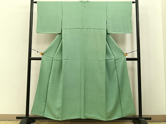 平和屋着物■上質な色無地 宇治本茶染 彩遊染 紗綾形地紋 若葉色 証紙付き 正絹 逸品 BAAX6747hj