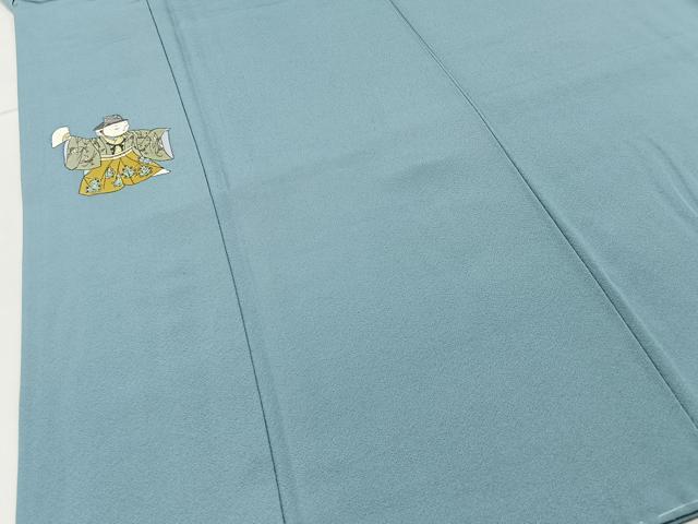 平和屋着物■上質な色無地 ワンポイント 童子 青磁鼠色 正絹 逸品 BAAX6753hj