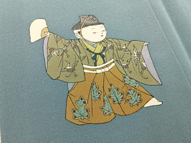 平和屋着物■上質な色無地 ワンポイント 童子 青磁鼠色 正絹 逸品 BAAX6753hj