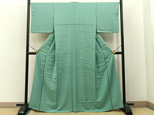 平和屋着物●上質な色無地 菊地紋 錆青磁色 正絹 逸品 BAAX6767hj