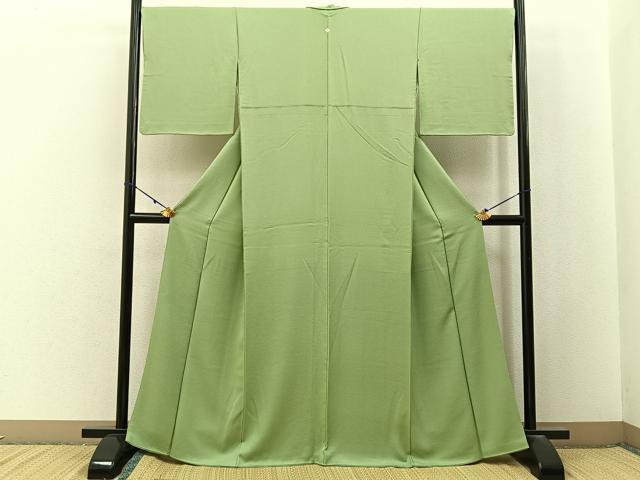 平和屋着物■上質な色無地 菊地紋 若菜色 正絹 逸品 BAAX6780hj