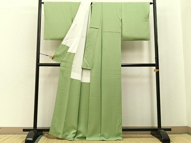 平和屋着物■上質な色無地 菊地紋 若菜色 正絹 逸品 BAAX6780hj