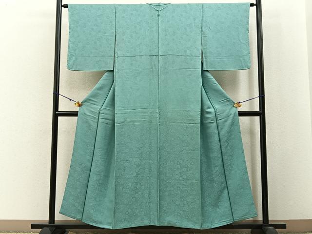 平和屋着物■上質な色無地 菊地紋 錆青磁色 正絹 逸品 BAAX6787hj