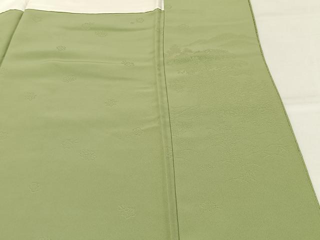 平和屋着物●上質な色無地 草花地紋 裏葉柳色 正絹 逸品 BAAX6796hj