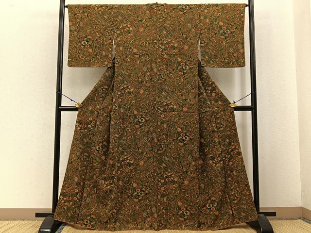 平和屋着物■上質な小紋 更紗花文 正絹 逸品 BAAX6809hj