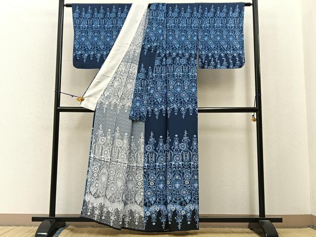平和屋着物▽訪問着 単衣 花織 洋花文 正絹 逸品 BAAX6815hj