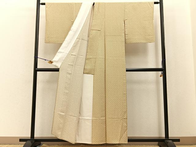 平和屋着物▽上質な小紋 単衣 幾何学文様 正絹 逸品 BAAX6817hj
