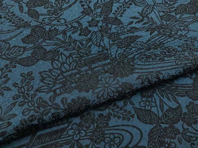平和屋着物▽上質な小紋 単衣 藍 型染め 風景花文 正絹 逸品 BAAX6818hj