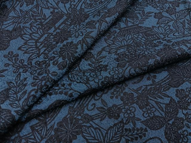 平和屋着物▽上質な小紋 単衣 藍 型染め 風景花文 正絹 逸品 BAAX6818hj