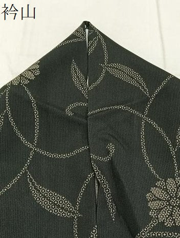 平和屋着物*夏物 小紋 紗 菊唐草文 黒地 洗える着物 BAAX6820hj