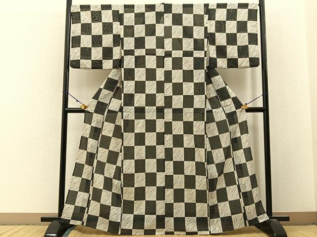 平和屋着物*夏物 小紋 絽 市松薄文 洗える着物 BAAX6827hj