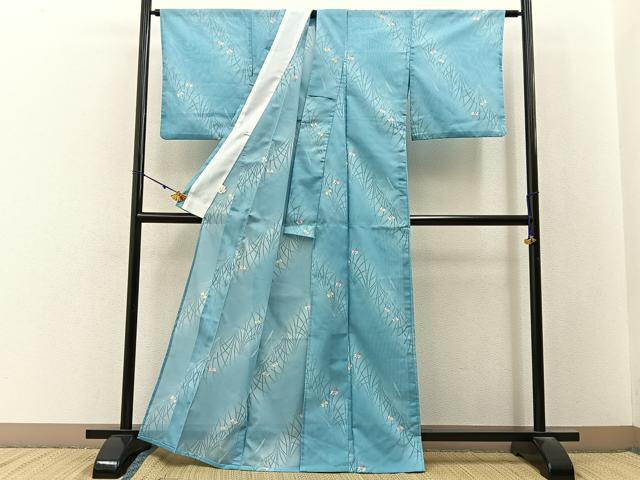 平和屋着物*夏物 小紋 絽 杜若 暈し染め 洗える着物 BAAX6829hj